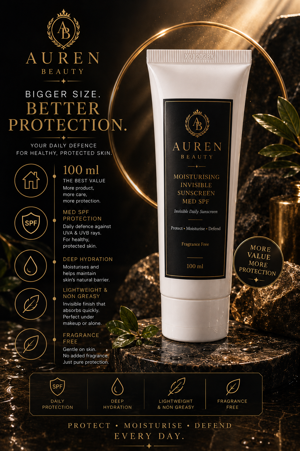 Auren Beauty Moisturising Invisible Sunscreen – Fragrance Free