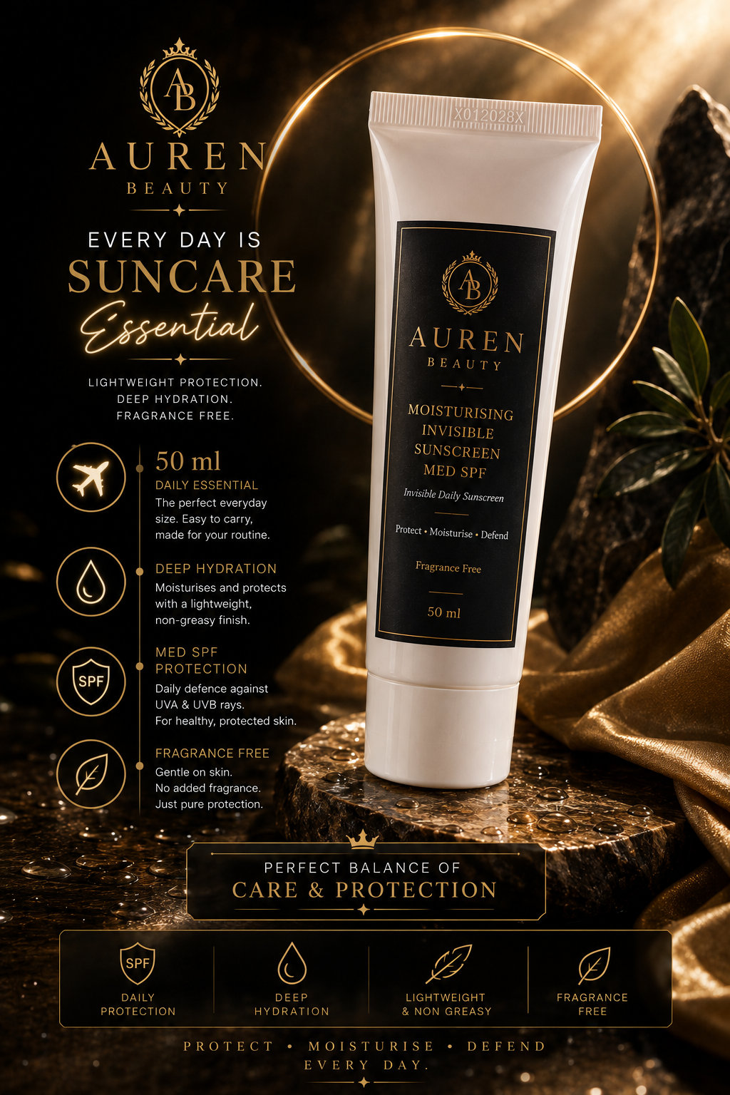 Auren Beauty Moisturising Invisible Sunscreen – Fragrance Free