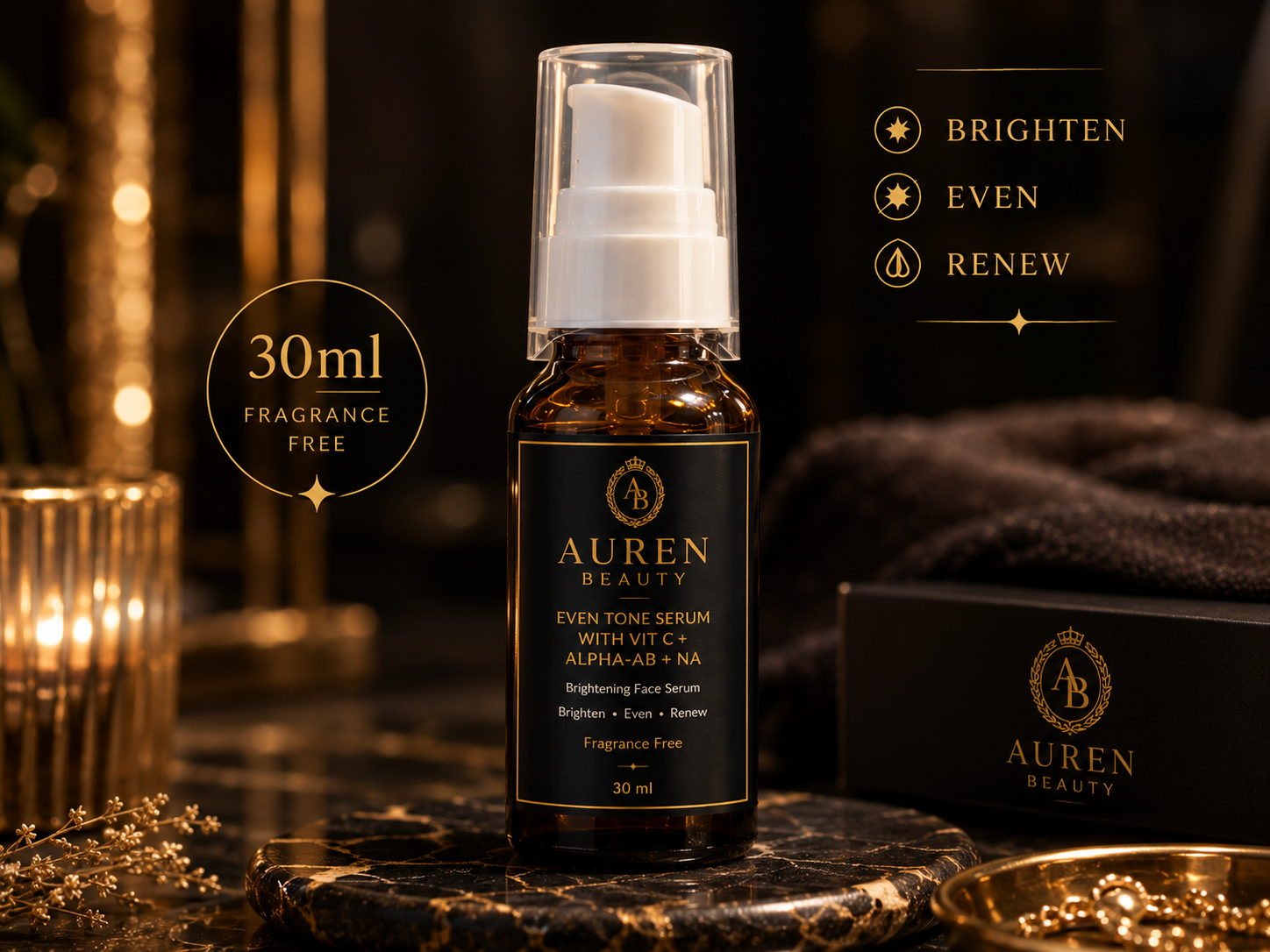 Auren Beauty Even Tone Serum with Vitamin C + Alpha-Arbutin + Niacinamide – Fragrance Free