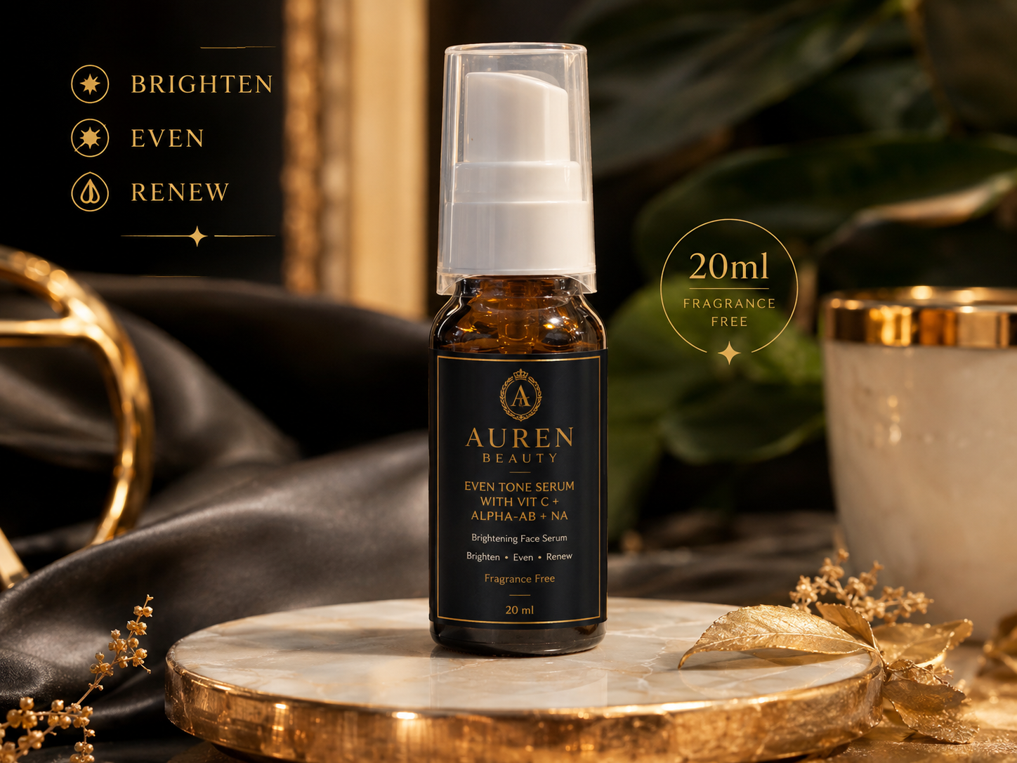 Auren Beauty Even Tone Serum with Vitamin C + Alpha-Arbutin + Niacinamide – Fragrance Free