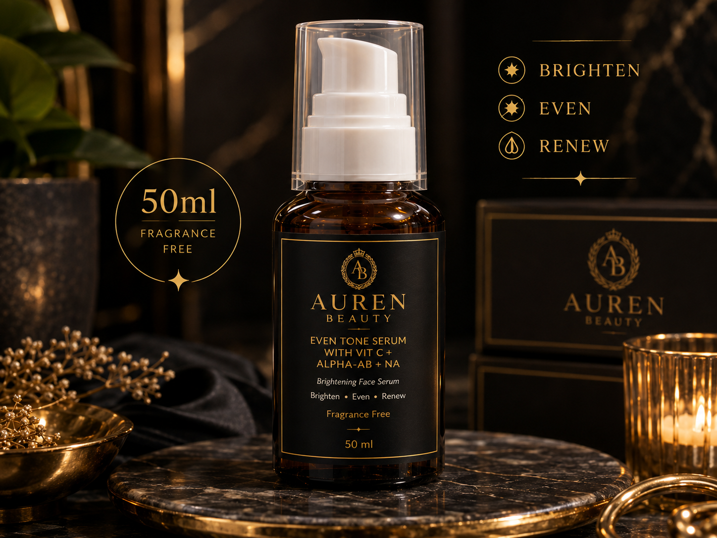 Auren Beauty Even Tone Serum with Vitamin C + Alpha-Arbutin + Niacinamide – Fragrance Free